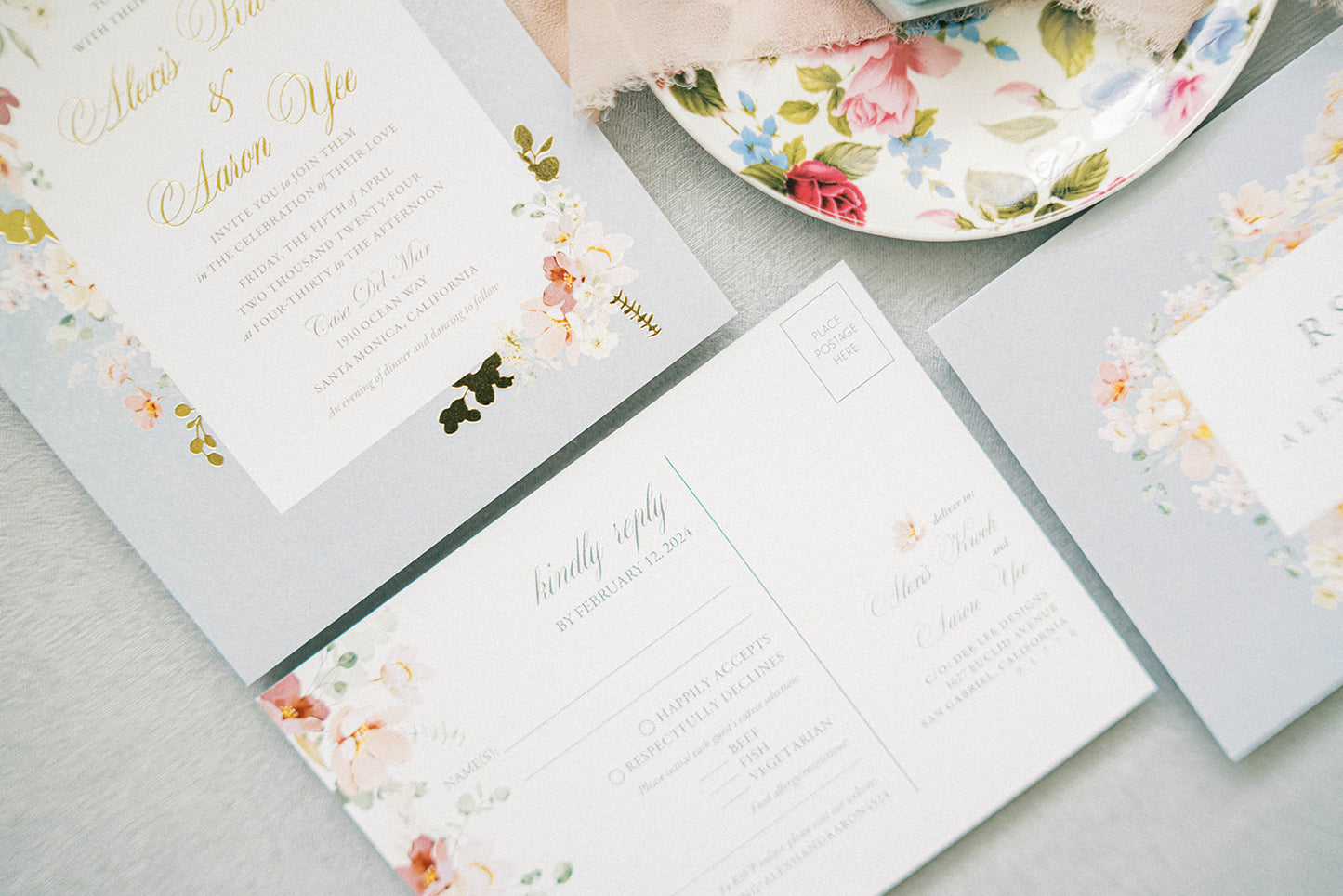 Romantic Floral Pastel Wedding Invitation Suite - Canva Digital Template Bundle