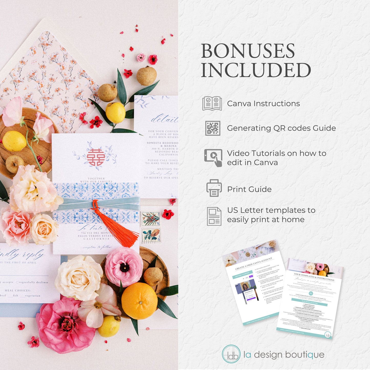 Romantic Floral Pastel Wedding Invitation Suite - Canva Digital Template Bundle