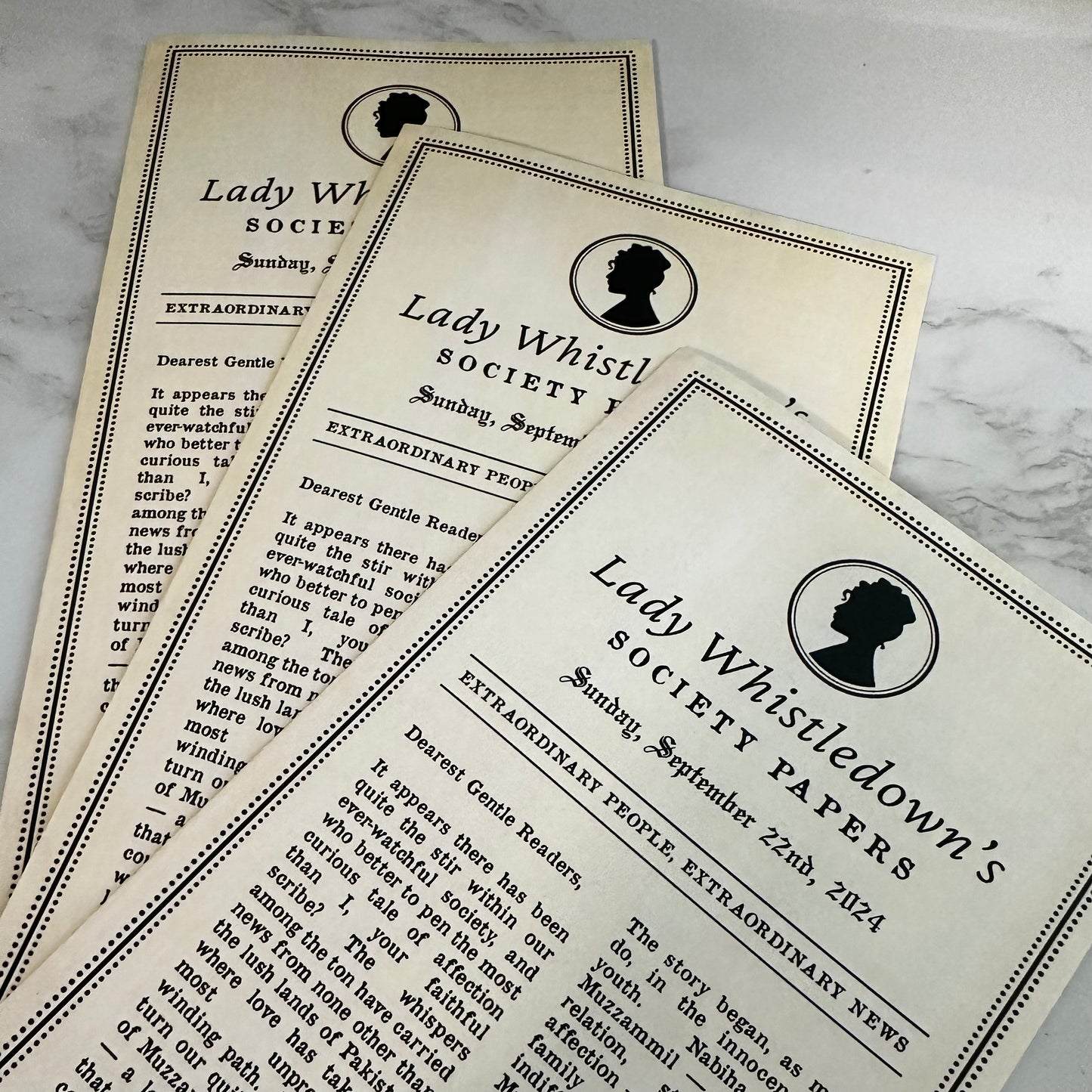 Bridgerton-Inspired Lady Whistledown Society Paper Wedding Program