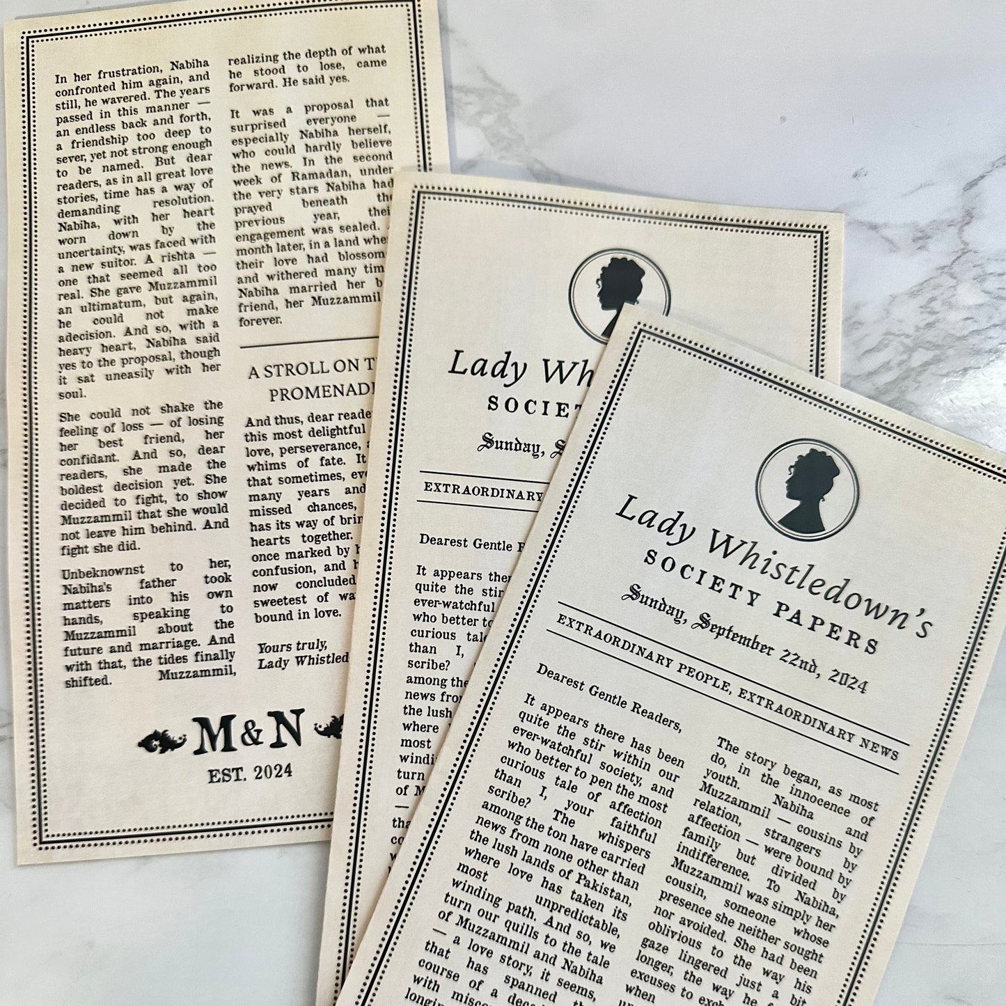 Bridgerton-Inspired Lady Whistledown Society Paper Wedding Program