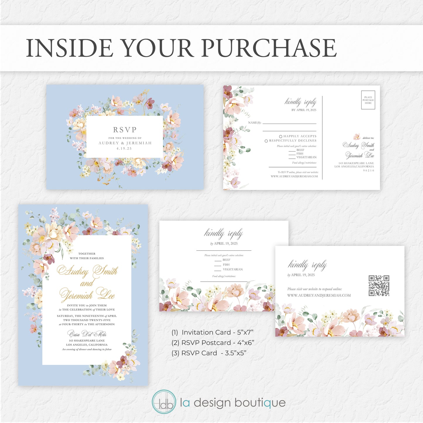 Romantic Floral Pastel Wedding Invitation Suite - Canva Digital Template Bundle