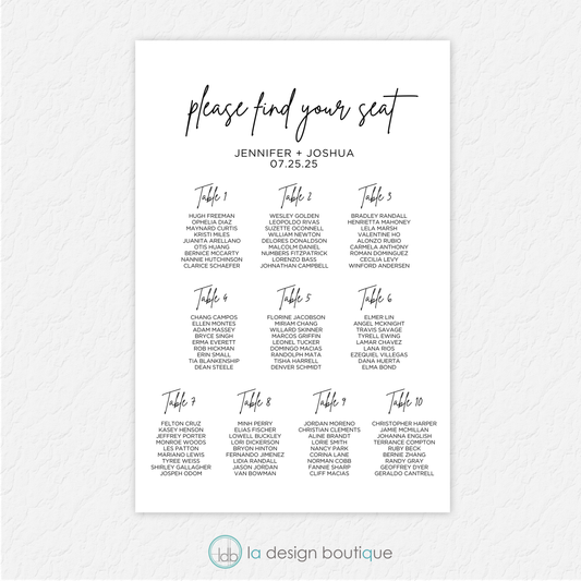 Modern and Minimal Wedding Seating Chart - Canva Digital Template