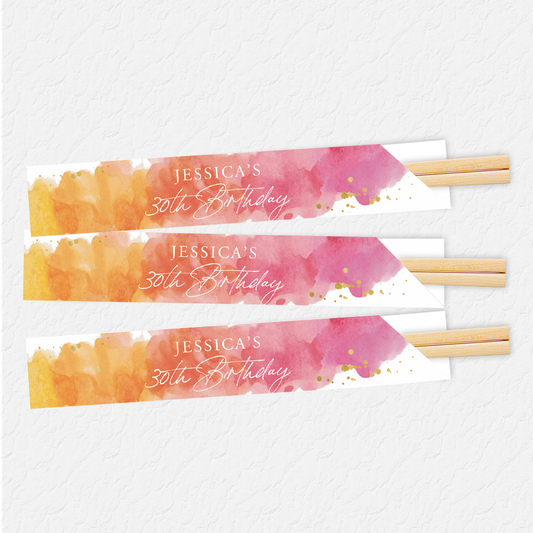 Pink and Orange Watercolor Custom Chopstick Sleeves