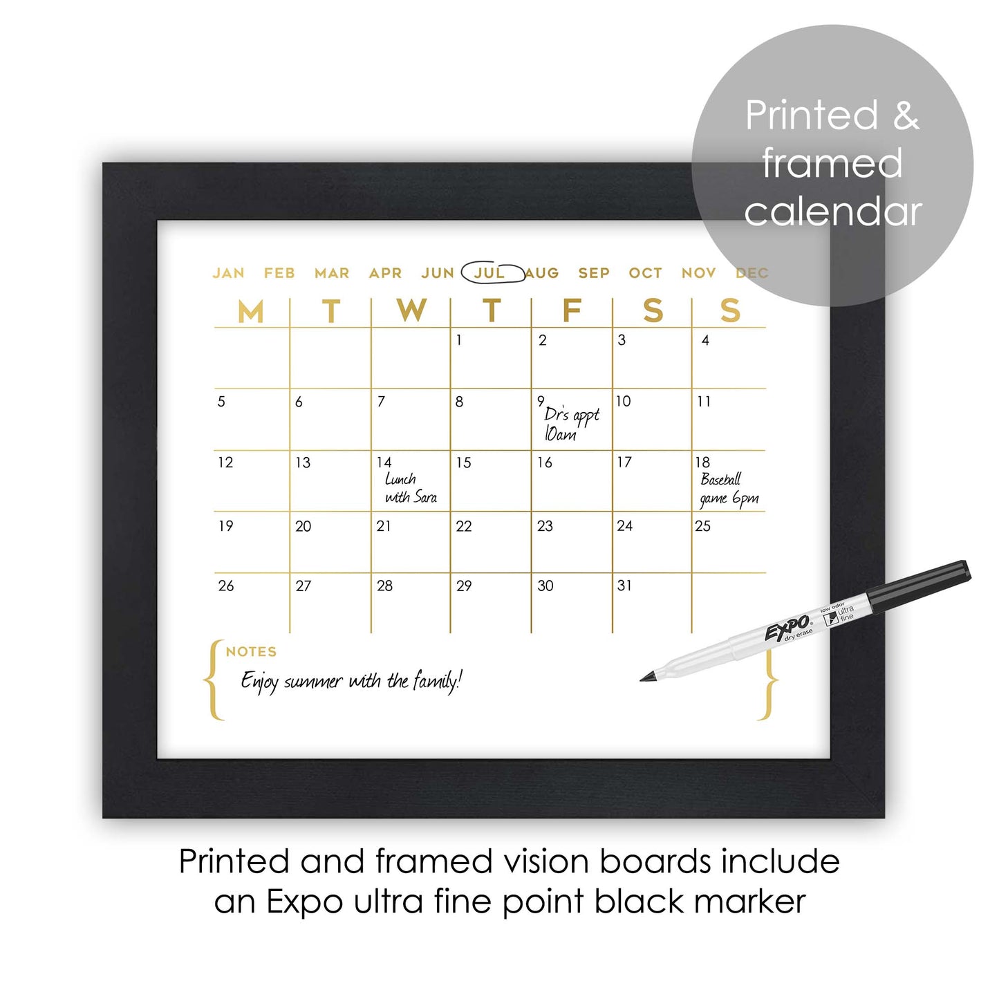 Modern Gold Monthly Calendar Wall Art for Office Decor