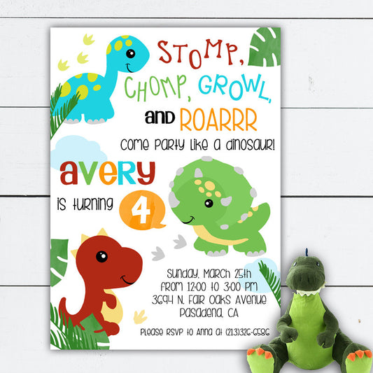 Dinosaur Birthday Invitation Digital File