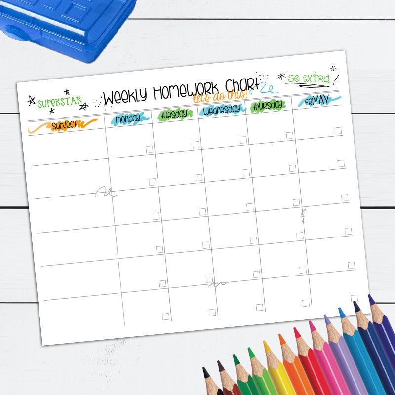 Editable Weekly Homework Chart Template – La Design Boutique
