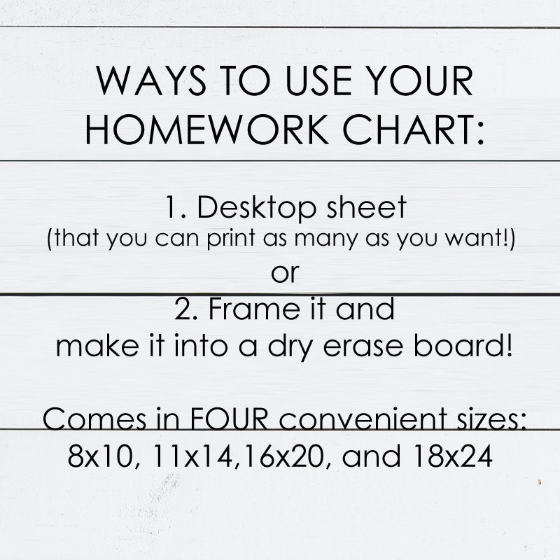 Editable Weekly Homework Chart Template