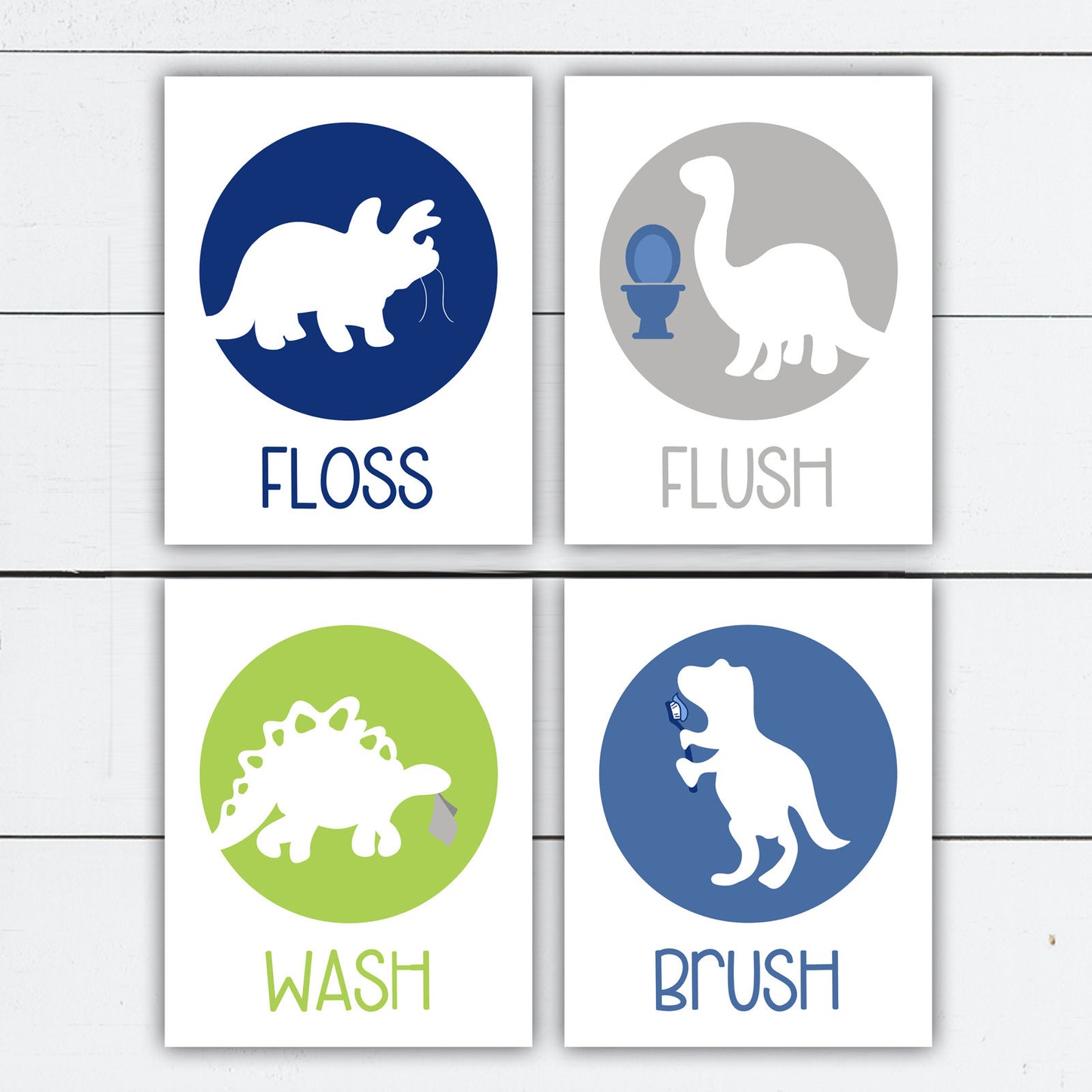 Kids Bathroom Dinosaur Art Set of 4