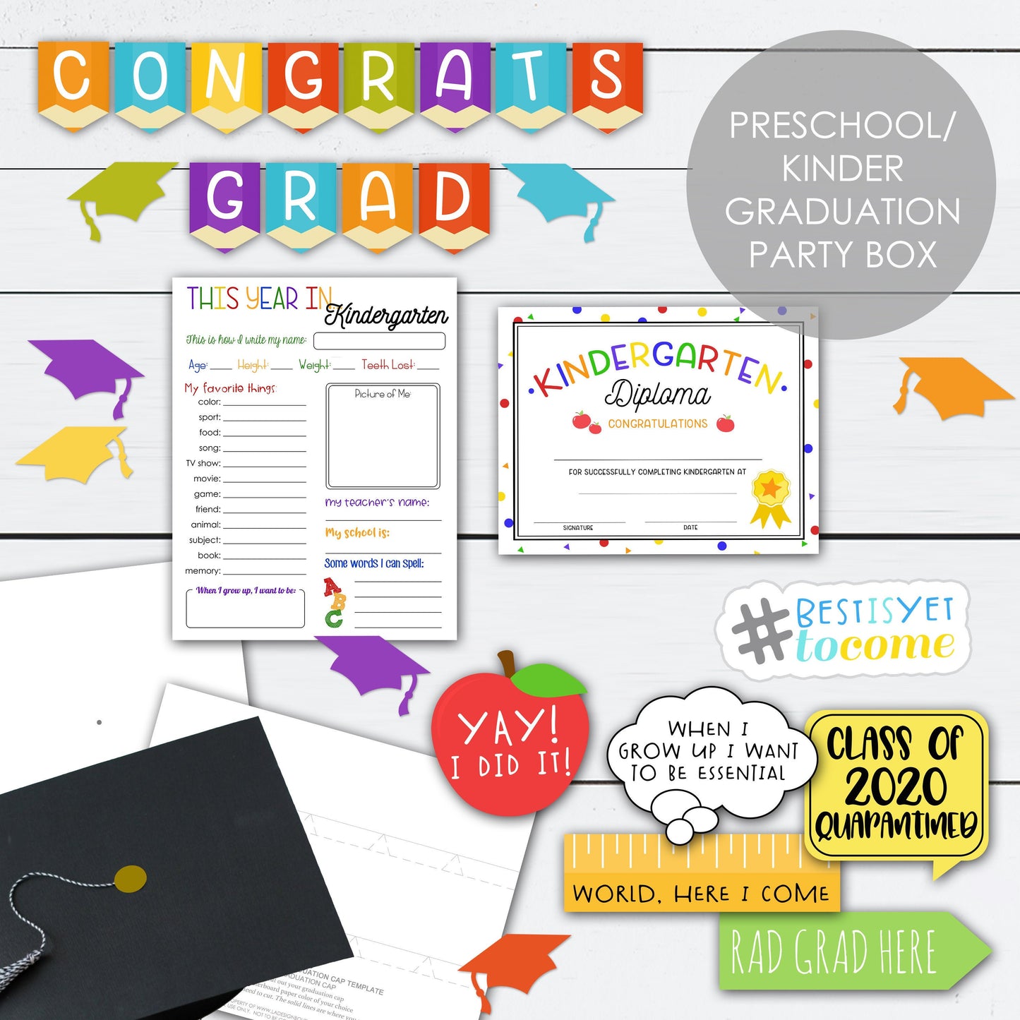 Preschool Graduation Sign, Banner, Diploma Party Kit