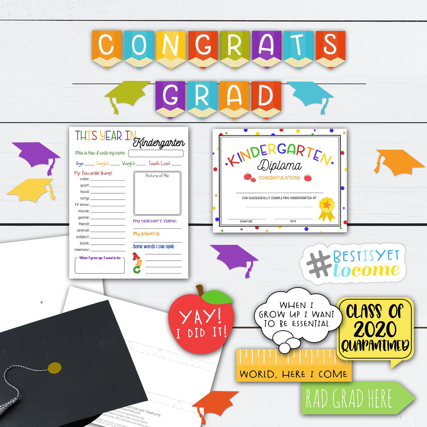 Preschool Graduation Sign, Banner, Diploma Party Kit