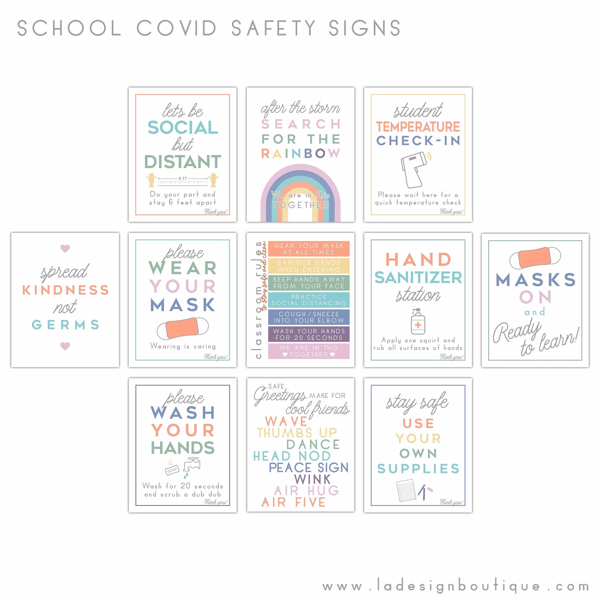 Classroom Signs, COVID Signs, School Health Safety, Wear a Mask, Social Distancing, Wash Your Hands, Sanitize Signs, Classroom Safety Poster