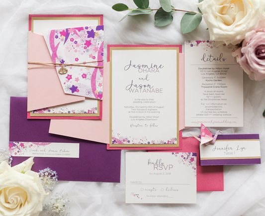 Japanese Inspired Floral Asian Wedding Invitation Suite