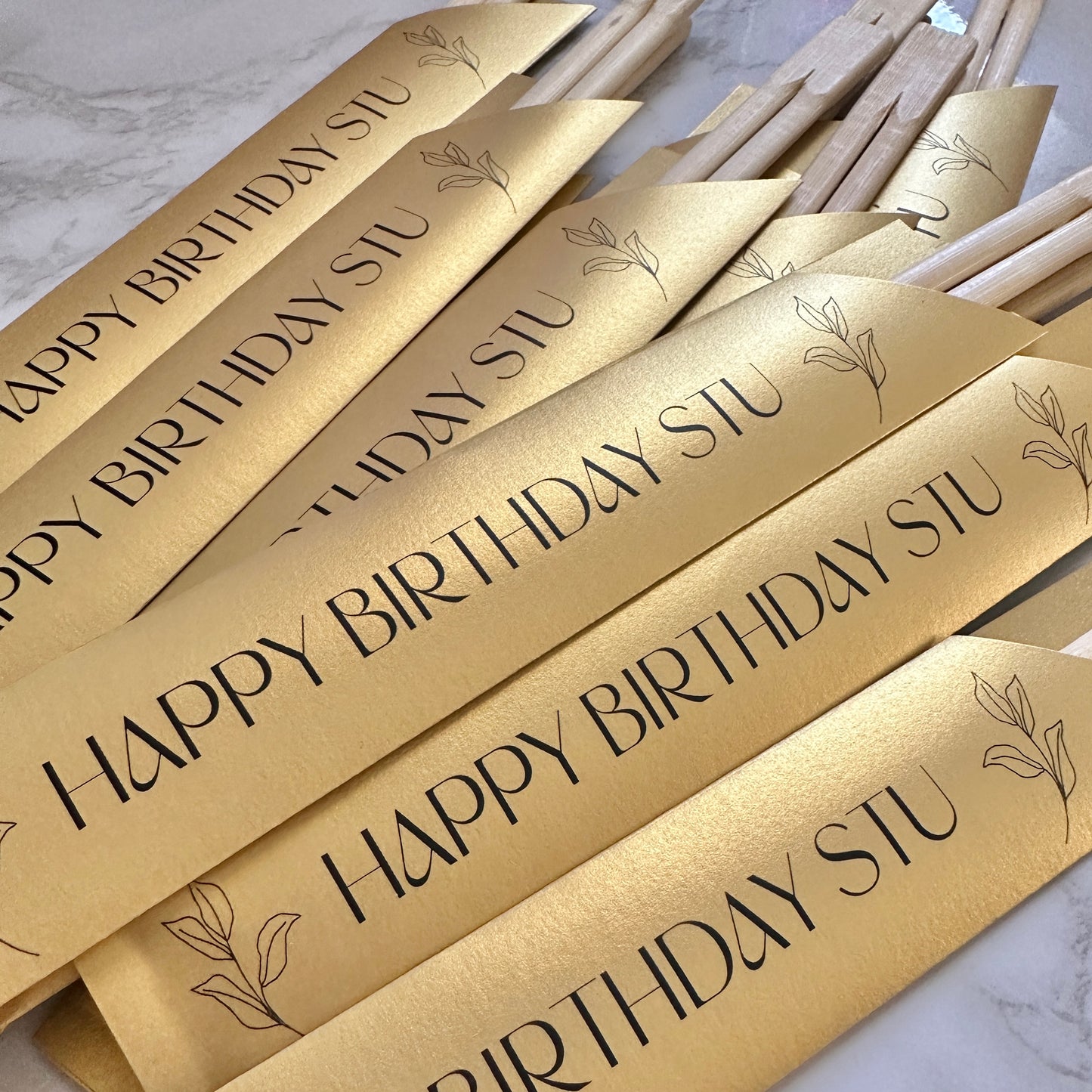 Personalized Gold Chopstick Sleeves