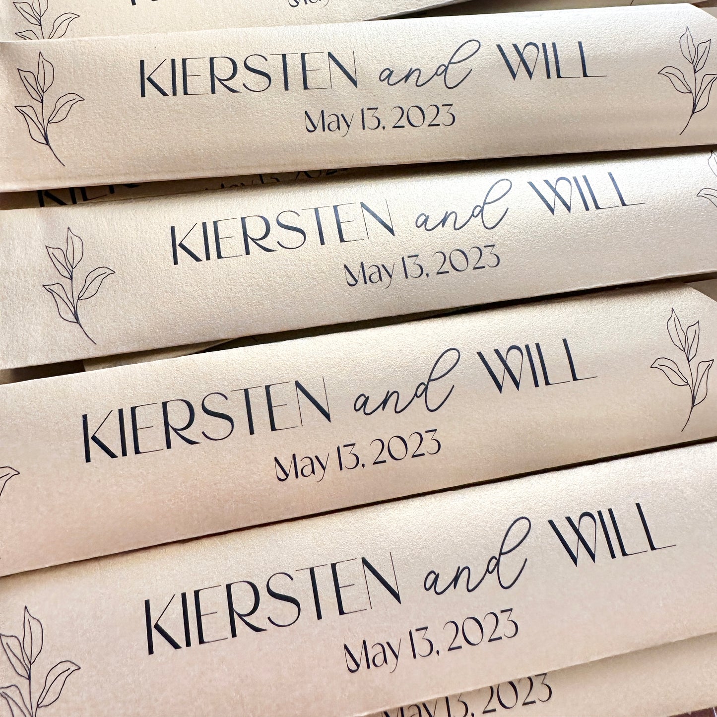 Personalized Gold Chopstick Sleeves