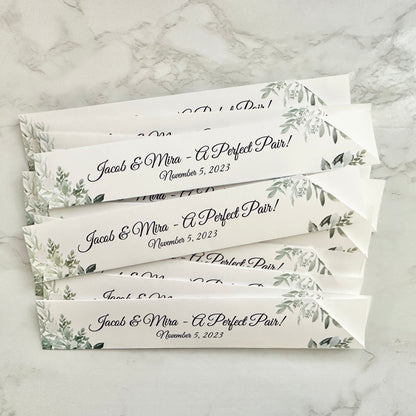 Personalized Wedding Chopstick Sleeves with Florals and Greenery