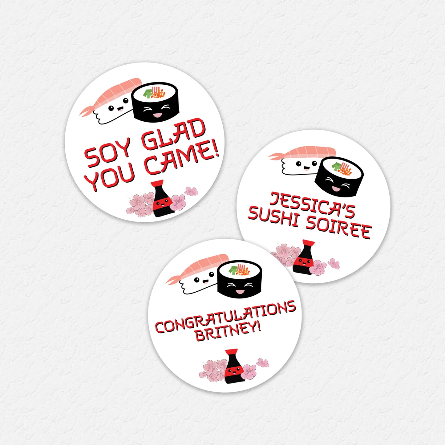 Sushi Round Labels - Soy Glad You Came