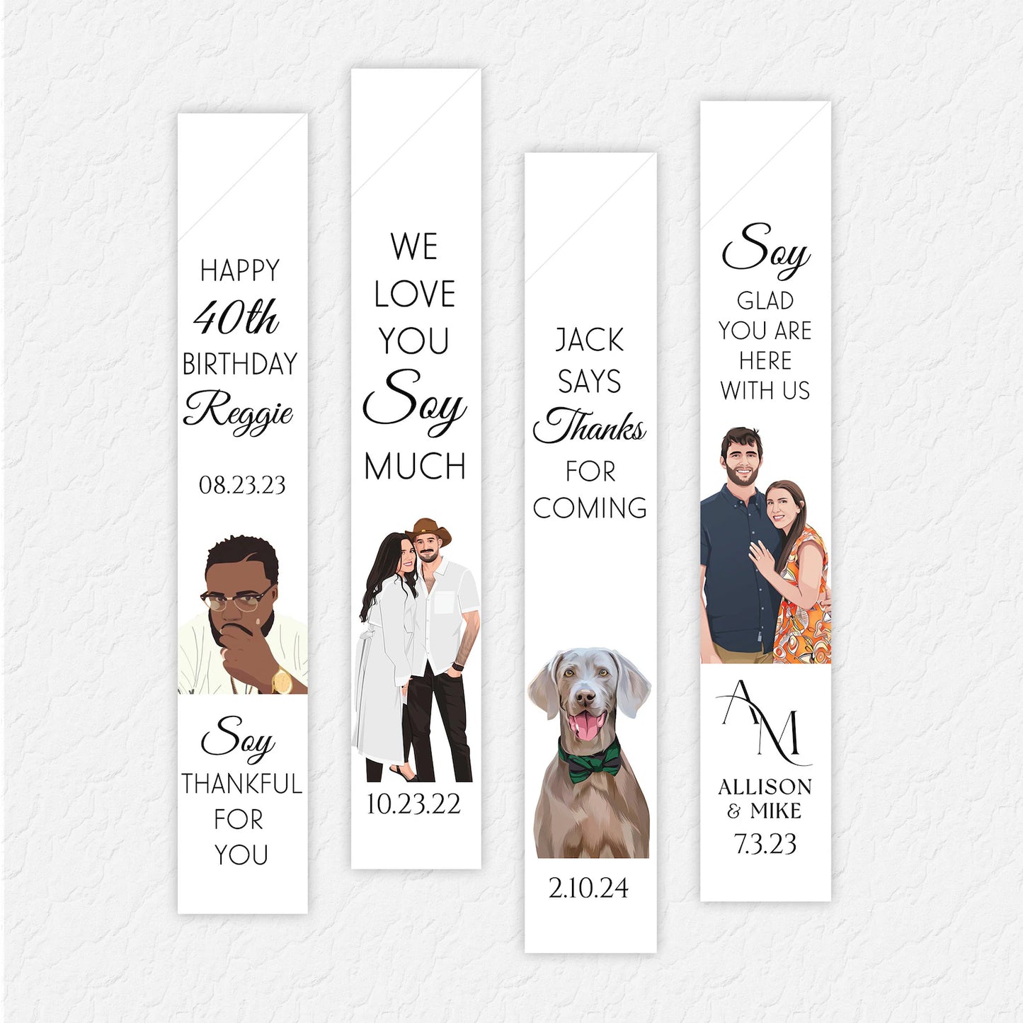 Personalized Wedding Chopstick Sleeves with Couple Illustration