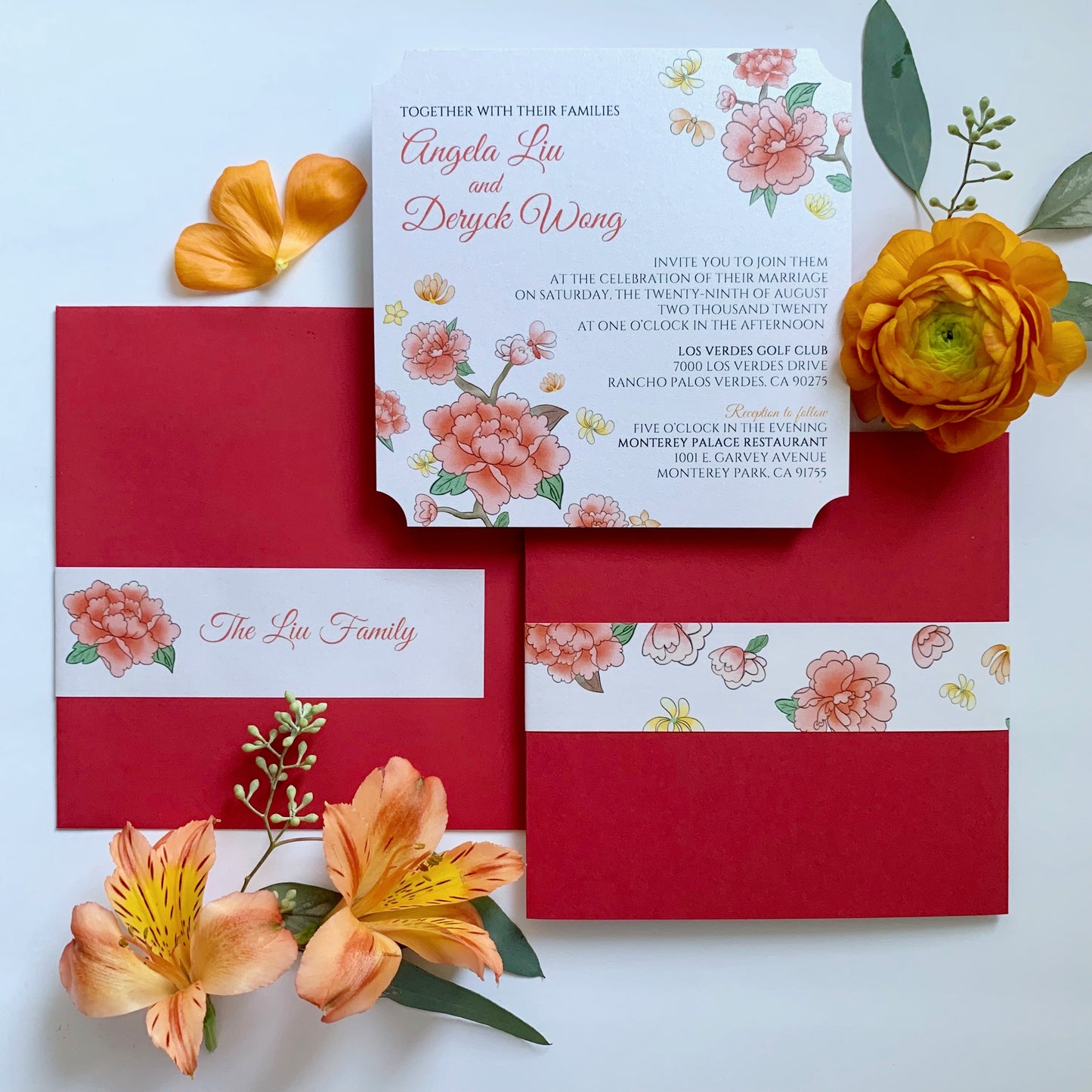 Lotus Blossom Asian Wedding Invitation Suite