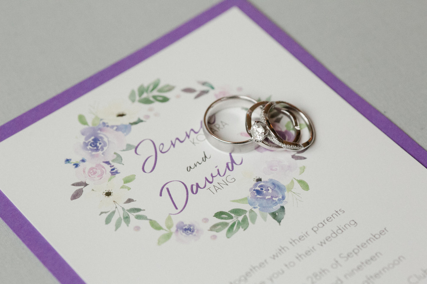 Lavender Purple Floral Wreath Wedding Invitation Suite