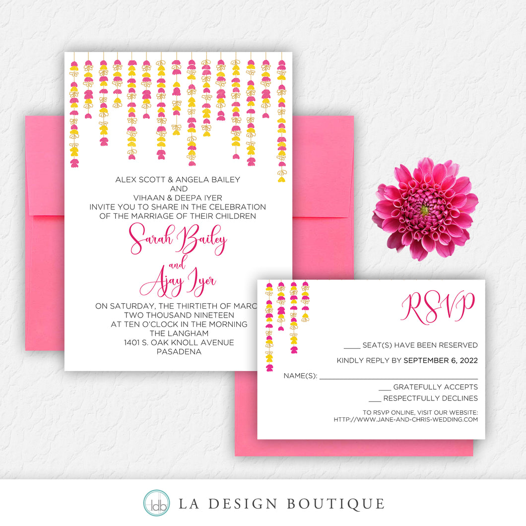 Hanging Marigolds Indian Hindu Cultural Wedding Invitation