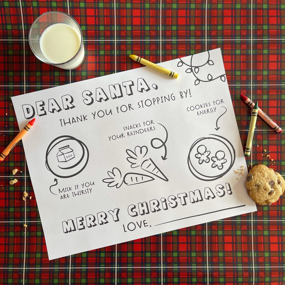 Dear Santa Placemat Tray for Milk and Cookies and Carrots