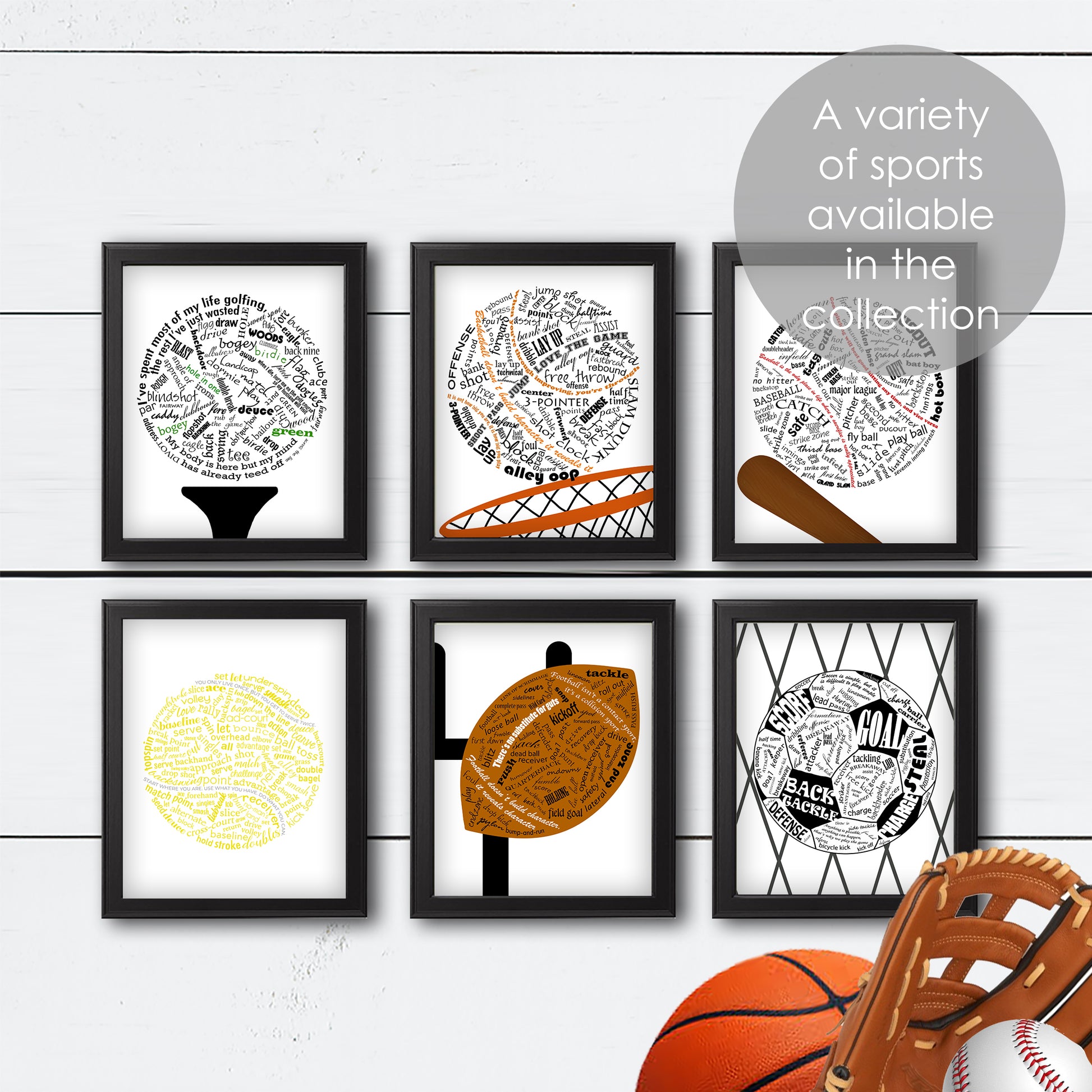 sports wall art golf basketball baseball tennis football soccer