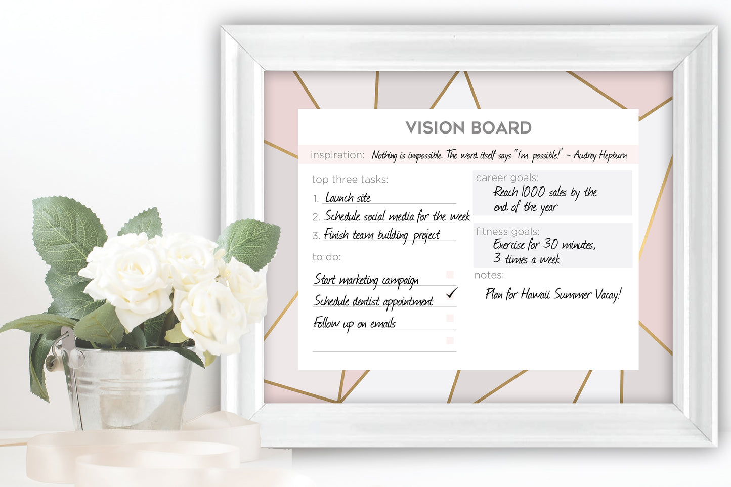 Modern Blush Geometric Pattern Decorative Framed Vision Board