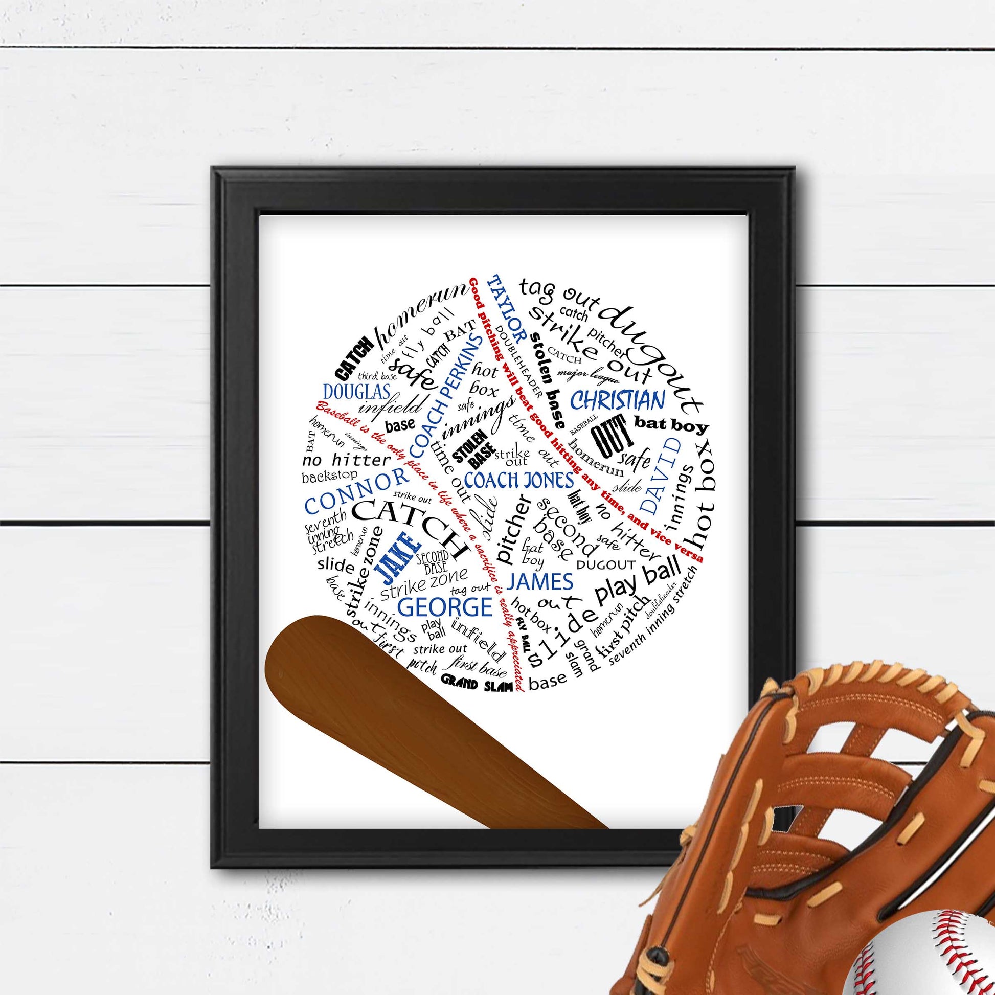 baseball art print with team names