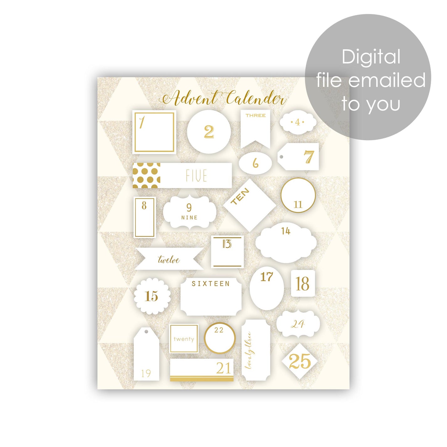 25 Days of Christmas Countdown Gold Advent Calendar La Design Boutique