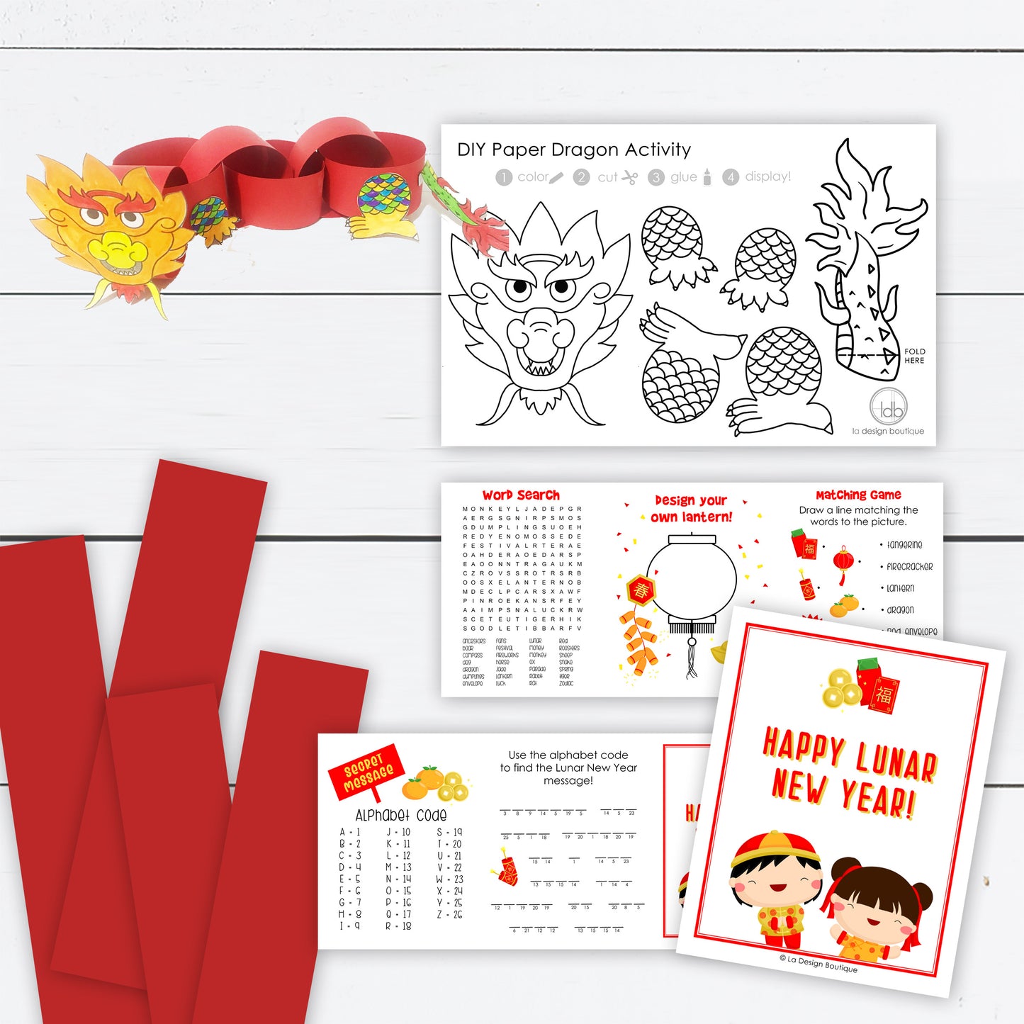 Lunar New Year Activity Sheets for Kids with DIY Paper Dragon