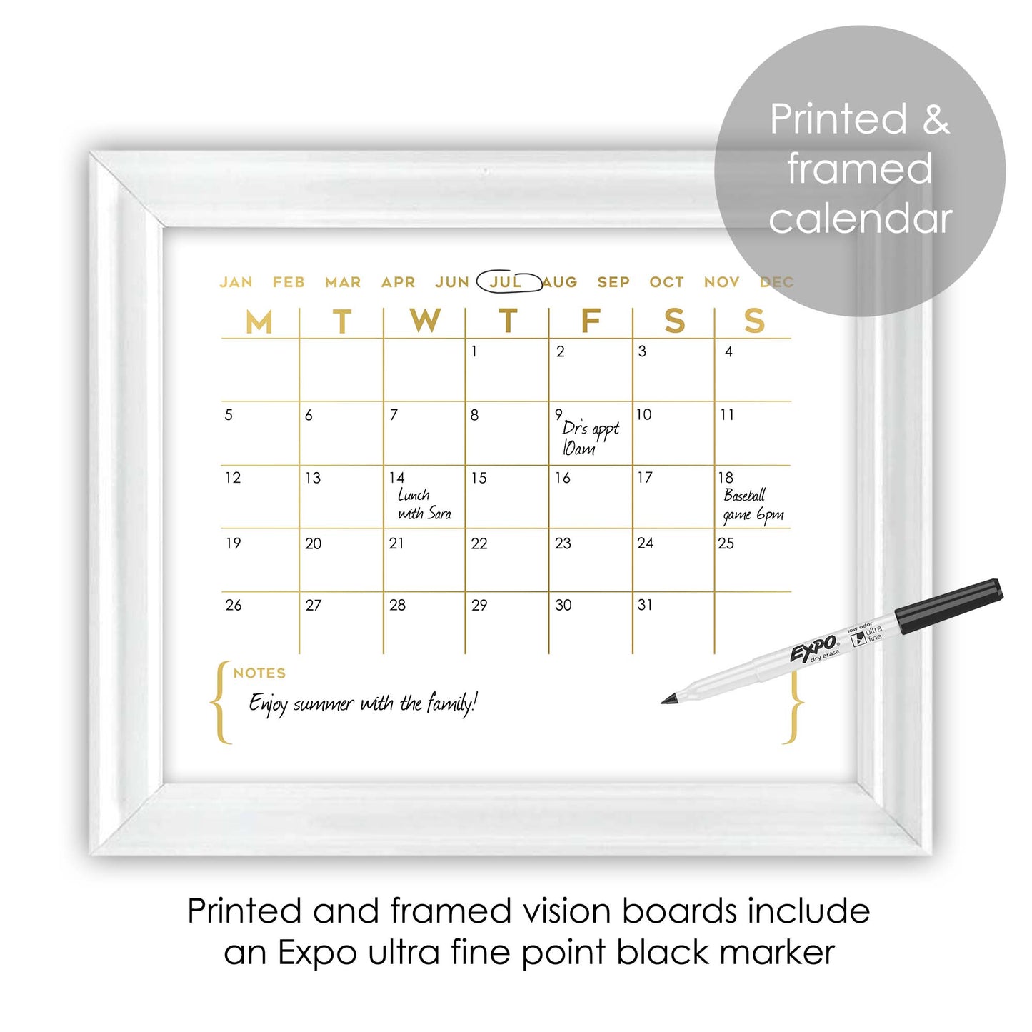 Modern Gold Monthly Calendar Wall Art for Office Decor