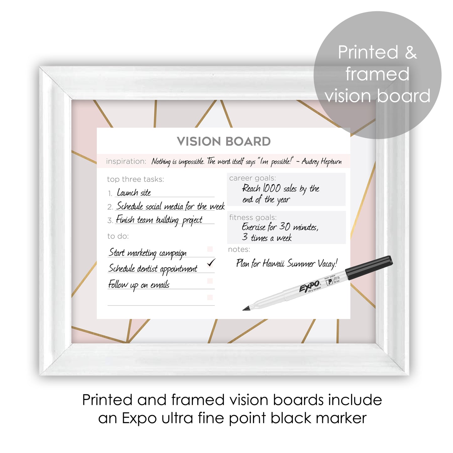 Modern Blush Geometric Pattern Decorative Framed Vision Board – La Design  Boutique