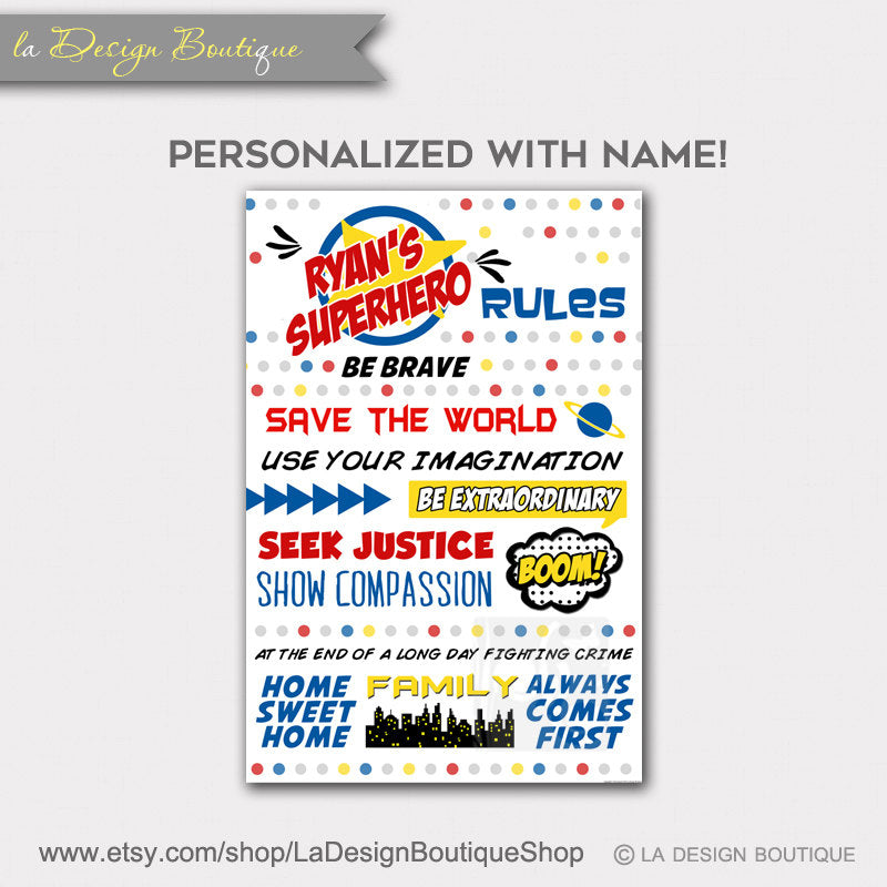 superhero rules wall art decor for boys bedroom