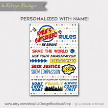 Load image into Gallery viewer, superhero rules wall art decor for boys bedroom
