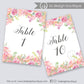Watercolor Floral Pink Table Number Cards