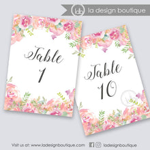 Load image into Gallery viewer, Watercolor Floral Pink Table Number Cards

