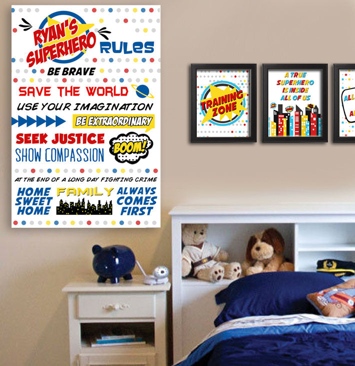 personalized superhero rules wall art