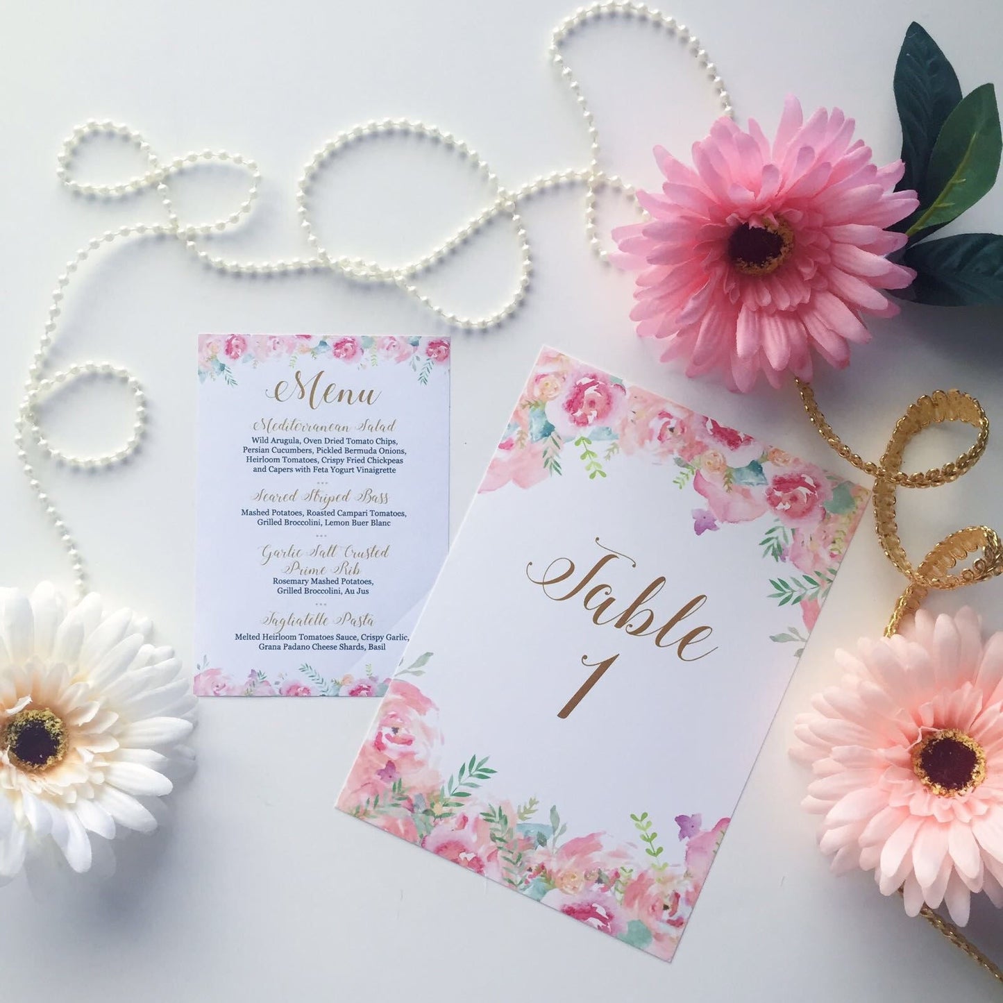 Watercolor Floral Pink Table Number Cards