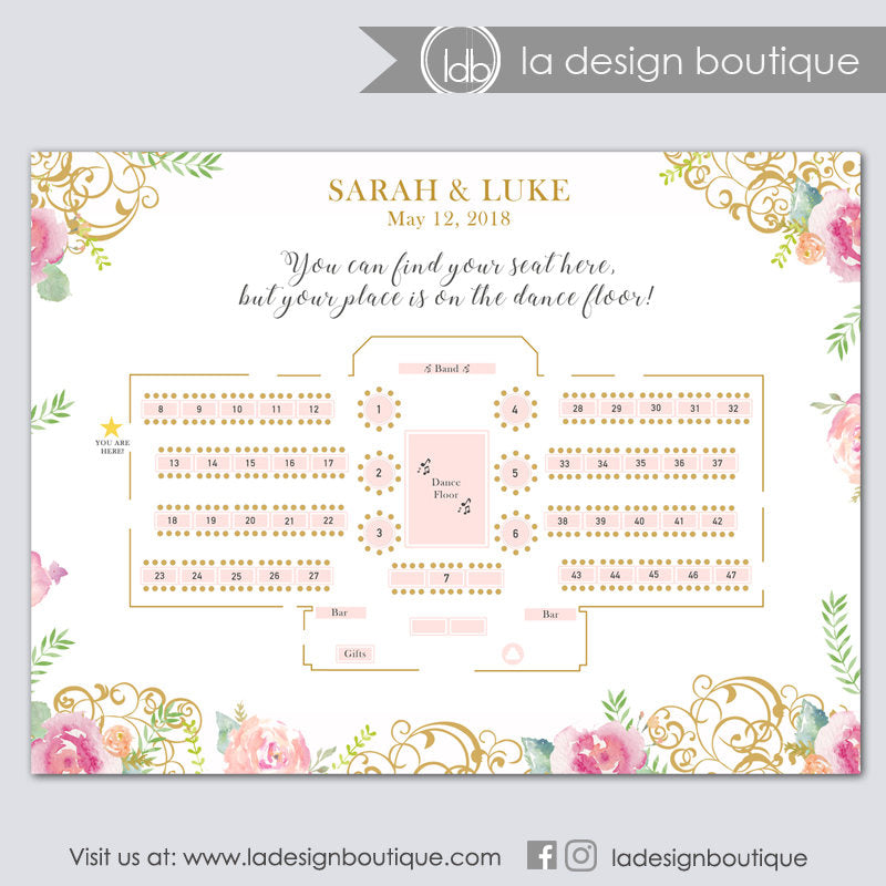 Custom Designed Wedding Seating Chart Template with Floor Plan