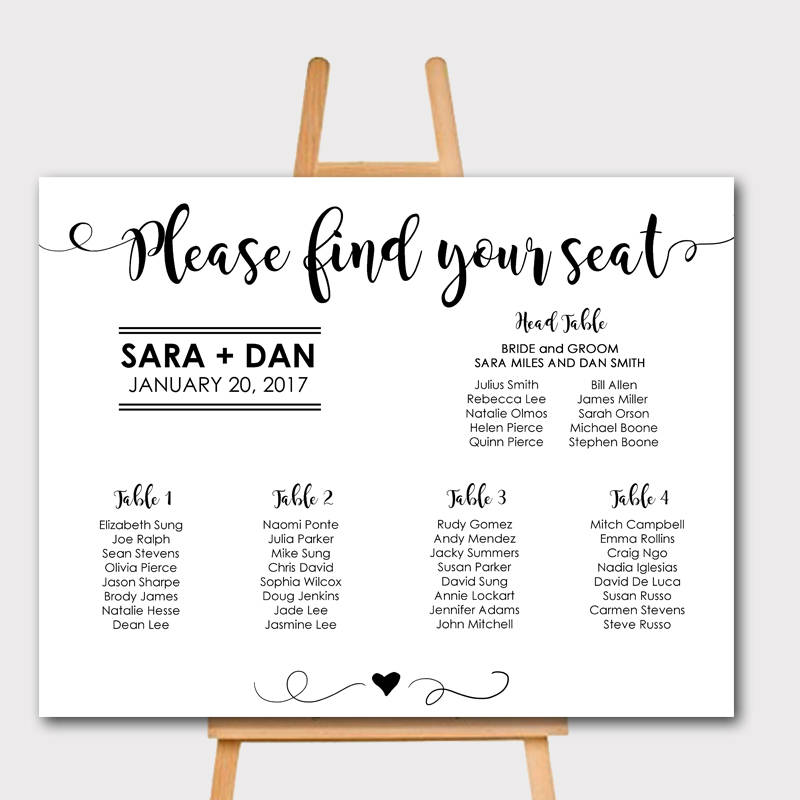 Custom Wedding Seating Chart with Calligraphy in Modern and Minimal Style