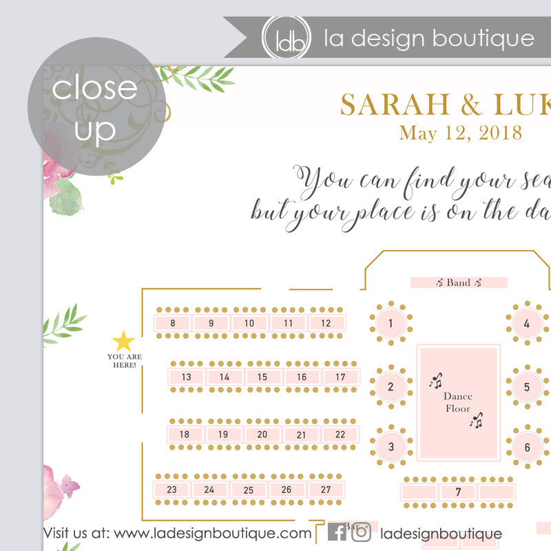 Custom Designed Wedding Seating Chart Template with Floor Plan