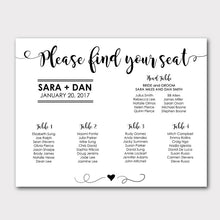 Load image into Gallery viewer, Custom Wedding Seating Chart with Calligraphy in Modern and Minimal Style
