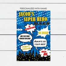 Load image into Gallery viewer, personalized super hero rules bedroom wall art
