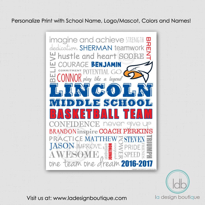 Sports Team Gift Collage for Coach and Players with Names Icons and Phrases