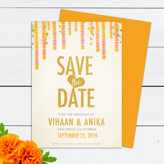 Indian Wedding Dave the Date Invitation with Marigold Flowers