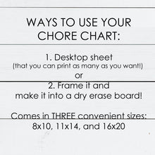 Load image into Gallery viewer, Kids Chore Chart Dry Erase Printable for Command Center

