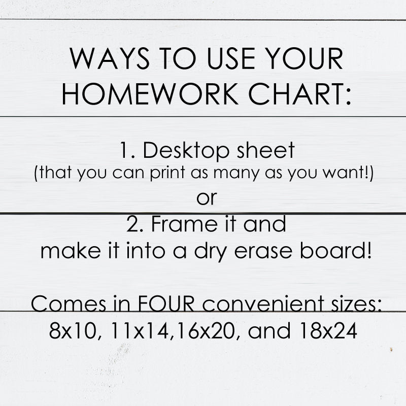 Editable Weekly Homework Chart Template – La Design Boutique