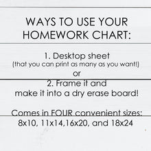 Load image into Gallery viewer, Editable Weekly Homework Chart Template
