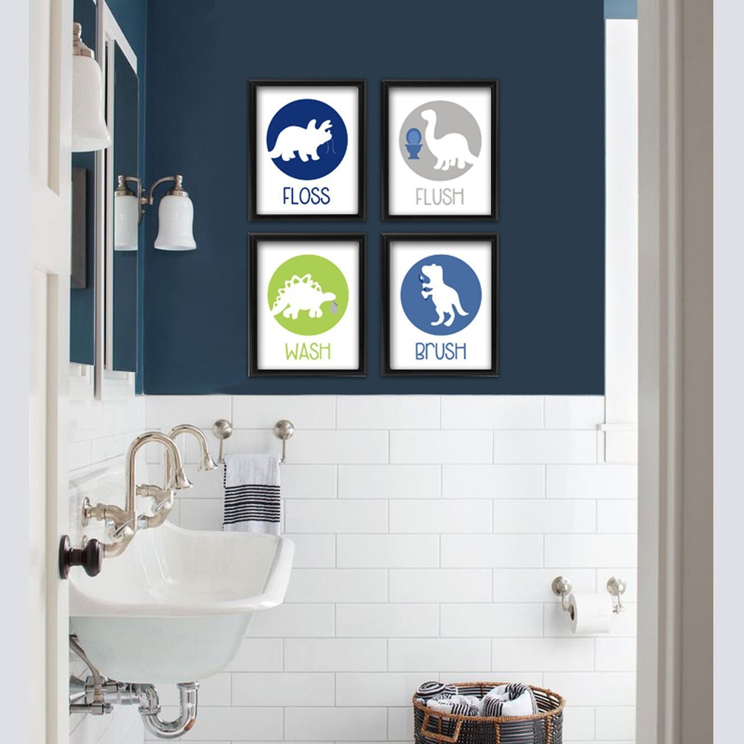 Kids Bathroom Dinosaur Art Set of 4