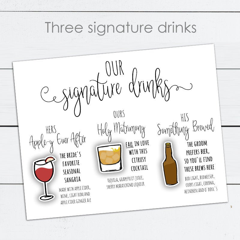 Custom Signature Drink Sign for Bar Menu